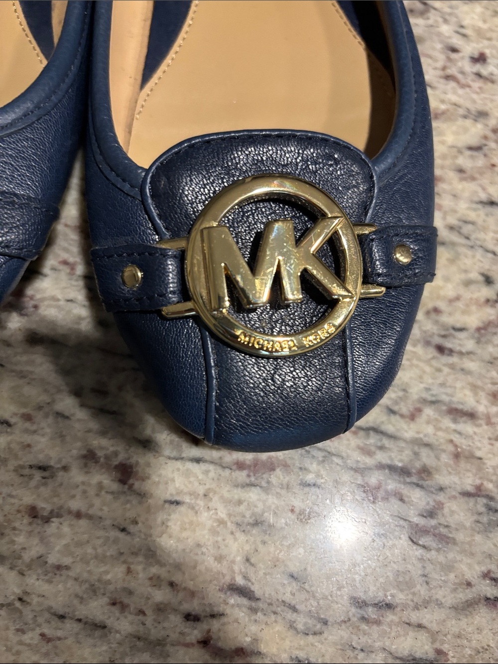 Michael Kors Navy Leather Logo Buckle Flats - Picture 13 of 15